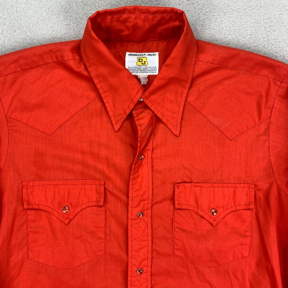 VTG 70s Dickson-Jenkins Snap Shirt Mens Large Red Long Sleeve Western Cowboy - Picture 2 of 10